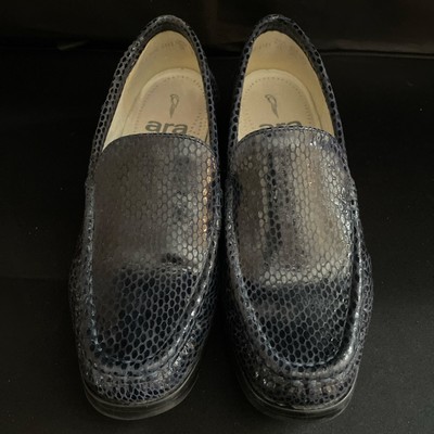 Ara Mokassin  Blue Snakeskin Loafer Flat Sz US 7.5