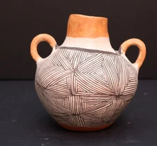 Vintage Acoma Pottery Canteen Jug 6" Fine Line Native American Pot Antique