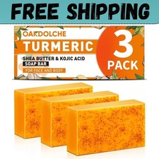 3 Pack Turmeric Kojic Acid Soap Bars - Infused with Retinol, Hydrolyzed Collagen