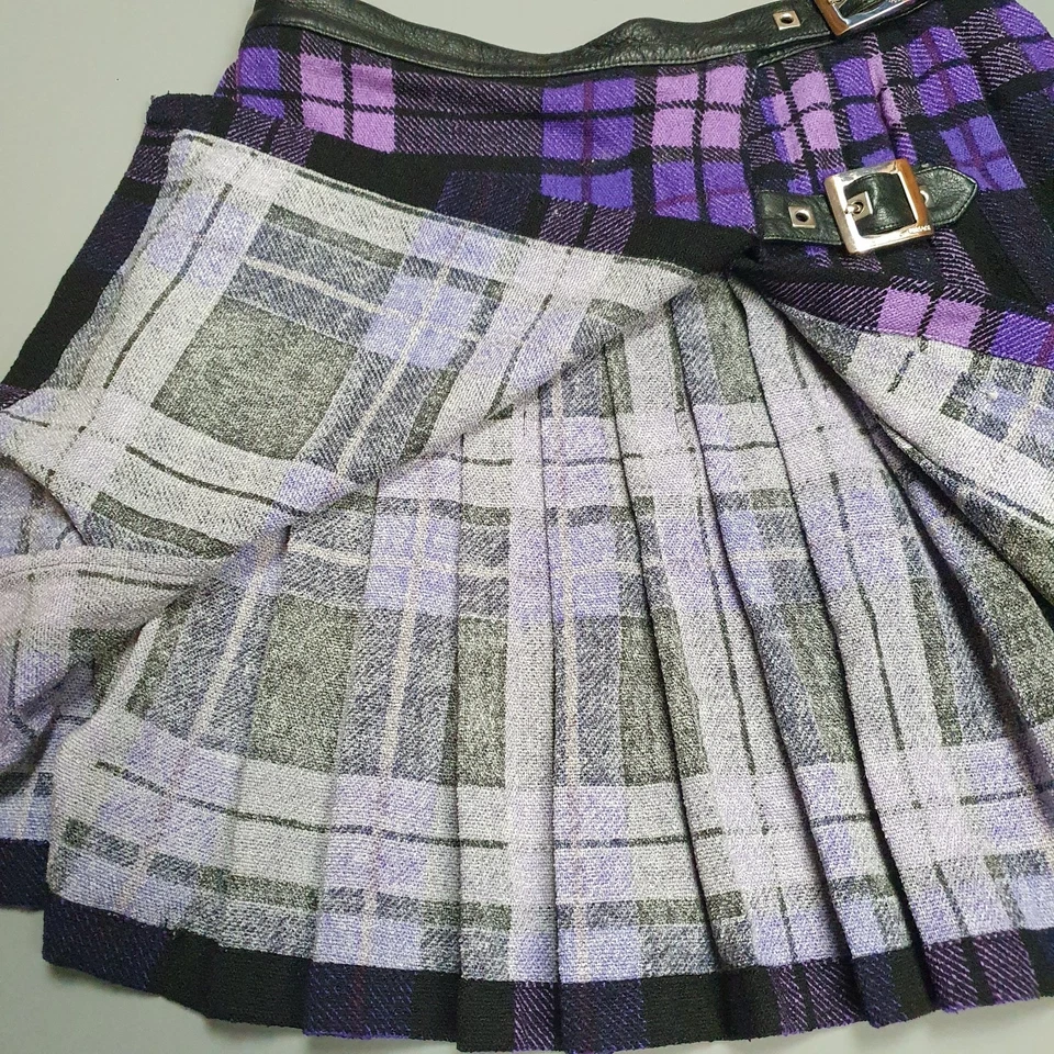 Versace Wool Mini Kilt Tartan Skirt Size 10UK / 42 Purple Black Plaid - Image 3 of 4