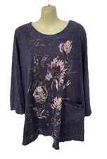 Jess & Jane Top Womens M Indigo Cotton Tunic Pocket Shirt M94-000 $88 USA