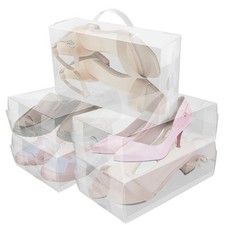Heavy Duty Ladies Stackable Foldable Plastic Shoe Storage Boxes Organiser Clear