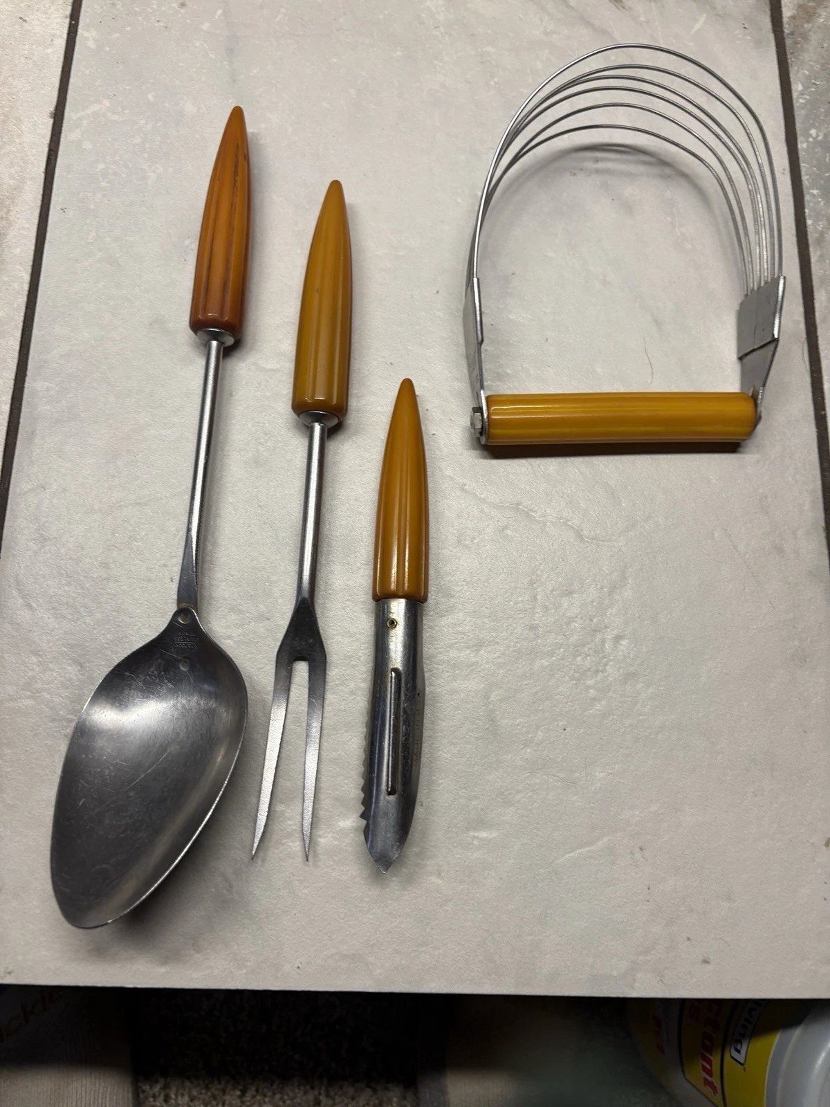 Vintage Androck Bullet Handle LOT Of 4 Bakelite Stainless Kitchen Utensils USA