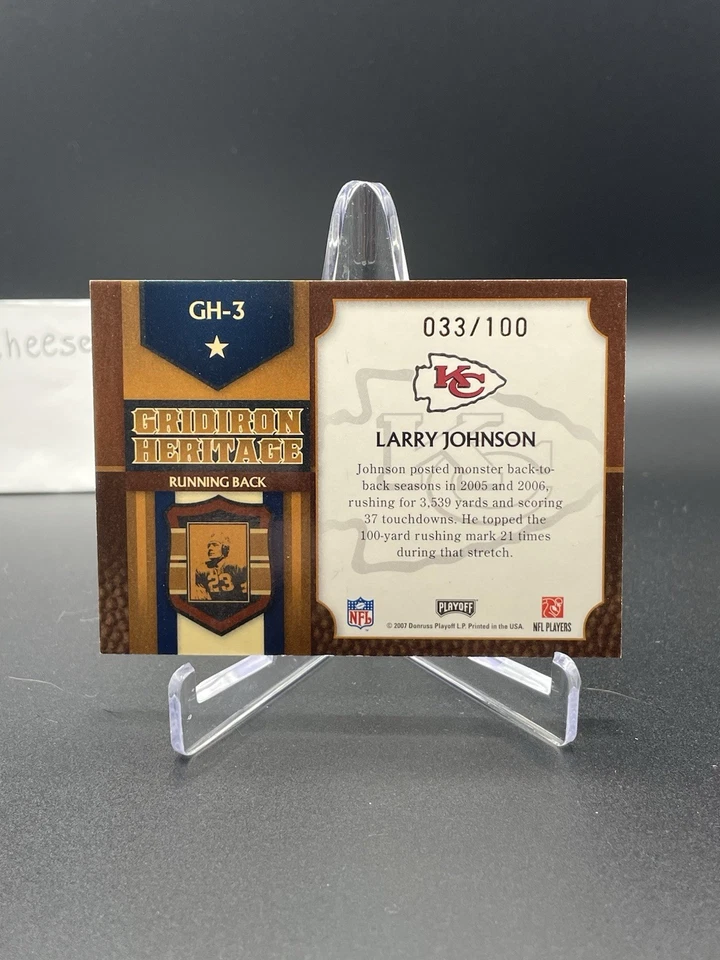 2007 Playoff Prestige - Gridiron Heritage Larry Johnson #GH-3 Foil /100 - Image 2 of 2