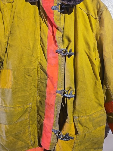 46x35 35L Globe Firefighter gelbe Jacke Mantel mit orangem Band Hj1 - Bild 3 von 11