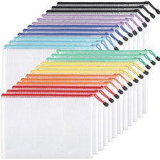 EOOUT 24pcs Mesh Zipper Pouch Bags, A4 Zipper Bags for Organizing Storage, Wa...