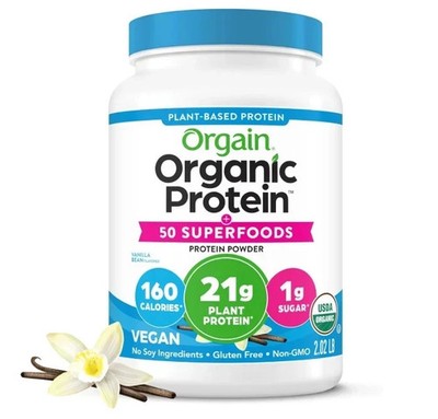 Orgain Organic Vegan Protein + 50 Superfoods Powder, Vanilla Bean - 21g