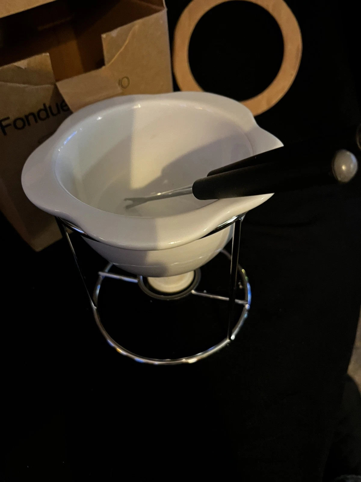 Tupperware-Fondue for Two- 5 Pieces-NIB-Stainless/Ceramic/Steel Forks