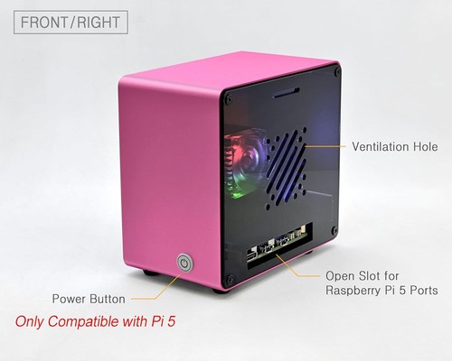 ElectroCookie Raspberry Pi 5 Case, Aluminum Mini Tower Case with 5.Pink - Picture 3 of 8