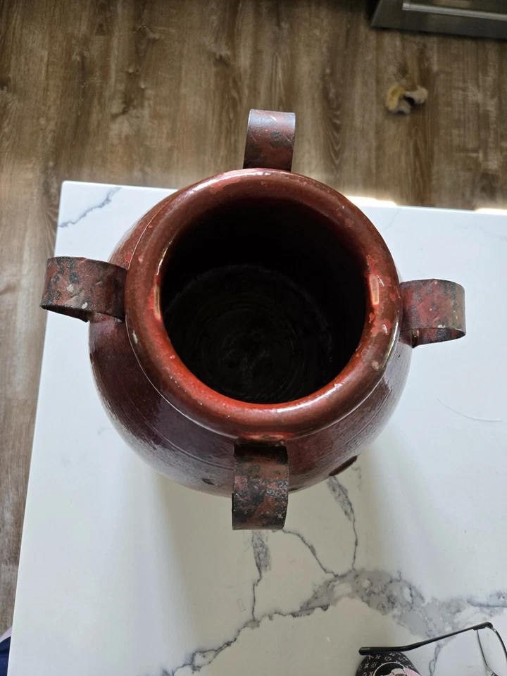 RAR Michael Aram großer glasierter Terrakotta Confit Topf mit Griffen bräunlich rot - Bild 2 von 4