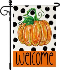 Artscope Fall Pumpkin Welcome Garden Flag 12x18 Inch 12 x 18, Orange White