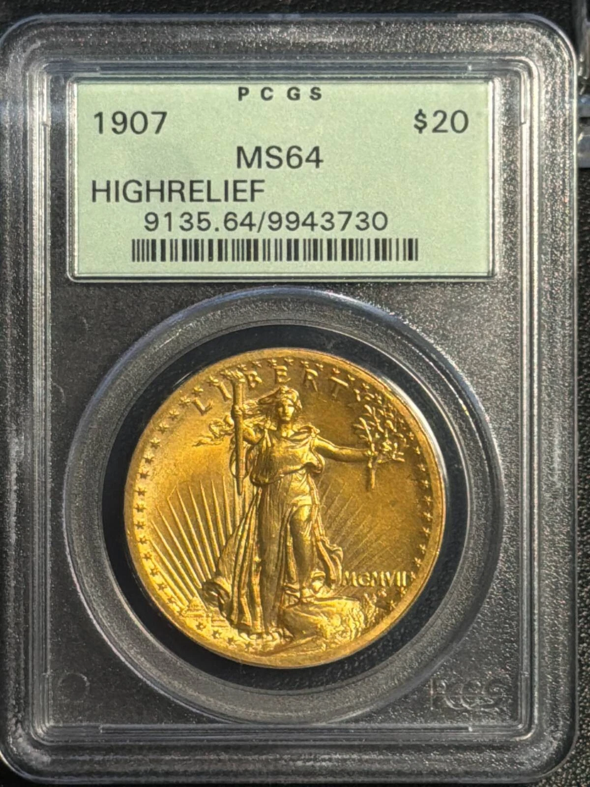 1907 Saint Gaudens Double Eagle PCGS MS-64 HIGH RELIEF WIRE RIM OGH PQ+