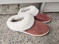 OluKai Slippers Mules Women 9 KU'I Shoes Brown Suede SlipOn Fur Lined Moccasins