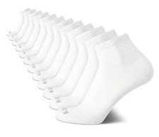 Mens Quarter Socks - 12 Pack Moisture Wicking Breathable 6-12.5 White
