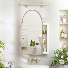 Arched Mirror Medicine Cabinet Recessed Bathroom Mirror with Storage Gold Black