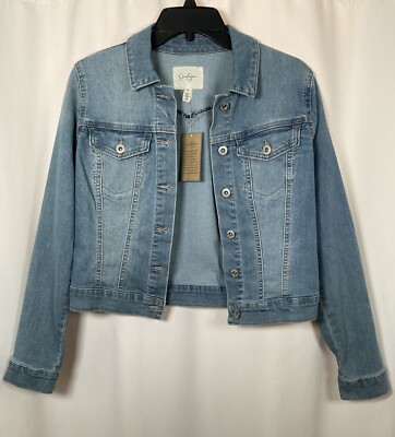 JESSICA SIMPSON Womens Size Medium Faded Blue Denim Stretch Western Jean  Jacket