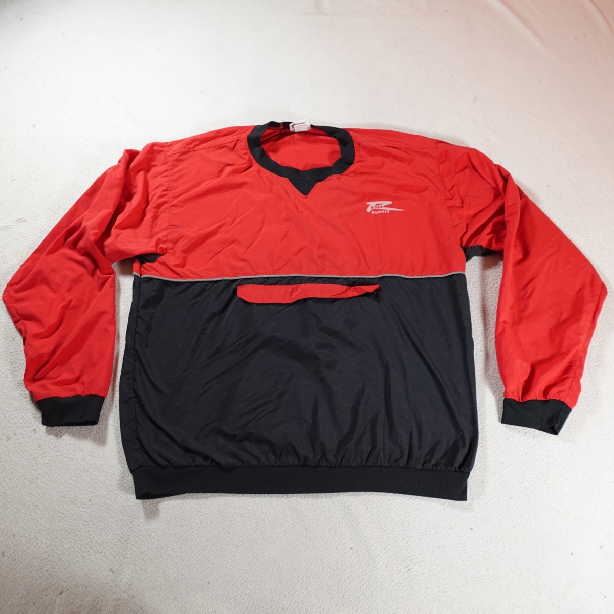 Vintage Road Runner Windbreaker Jacket Mens Large Red Color Block Pullover  Top