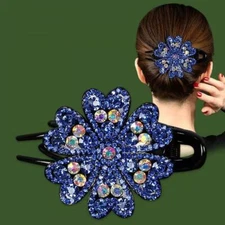 Women Barrettes Flower Hair Clips Crystal Hairpins Rhinestone Duckbill Clips