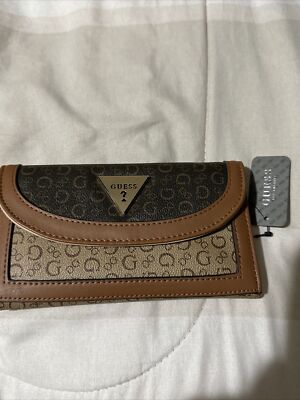 WOMEN'S GUESS MOCHA MULTI CHAI SLG TRI FOLD ENVELOPE CLUTCH WALLET NWT