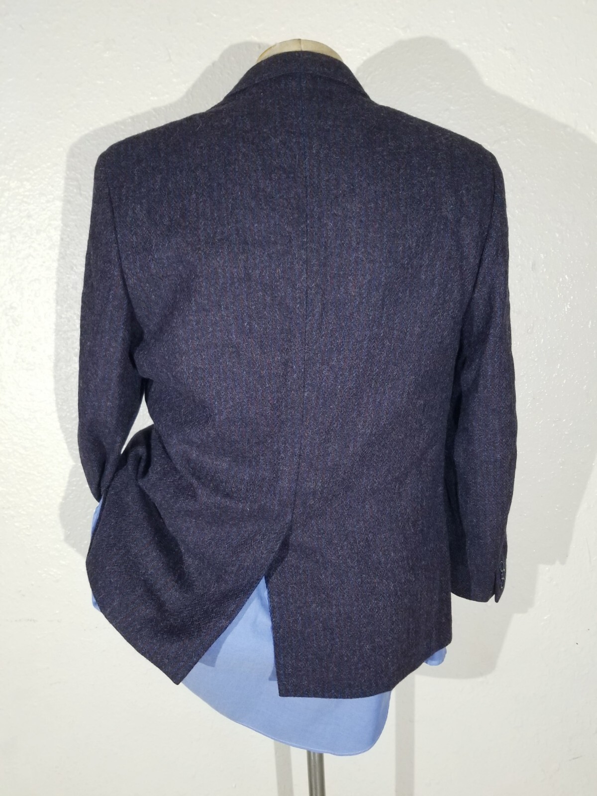 Giacca cappotto sportivo vintage YSL righe tweed 36R Yves Saint Laurent blu bordeaux
