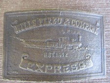 Wells Fargo  Co. Collector belt buckle train logo pewter unknown maker