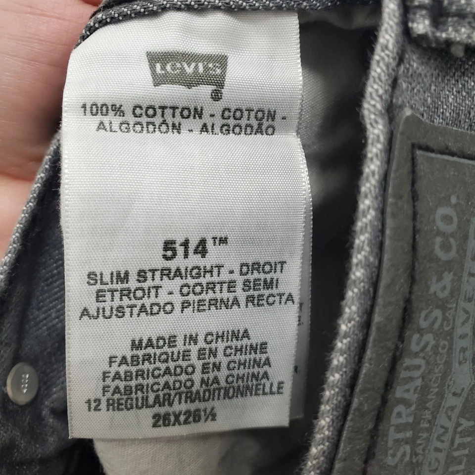 Levi's 514 Boy's Charcoal Distressed Slim Straight Leg Jeans 12 Reg (26x26.5) - Image 2 of 4