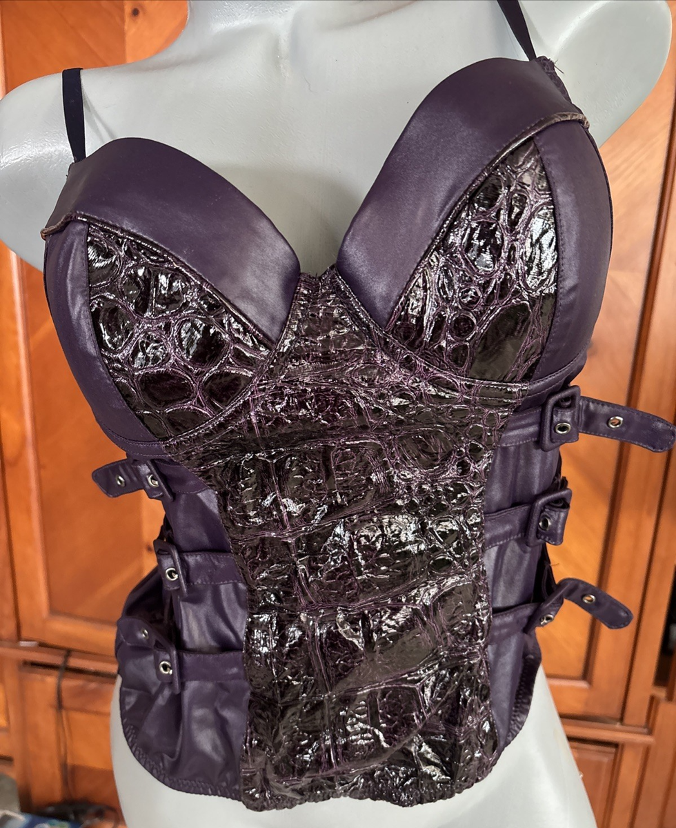 ENTRY,corset,purple,faux leather snakeskin,6 adjustable straps