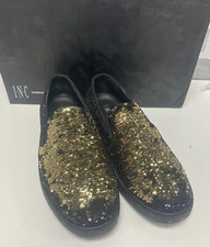 INC FLASHH BLACK w/GOLD SEQUIN Loafers & Slip Ons Shoes Men’s 8 w/Box Homecoming