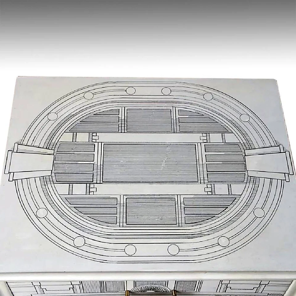 MANERA DE FORNASETTI UN CAJÓN UNA PUERTA PINTADO GABINETE LATERAL ITALIA CIRCA 1960 Foto 3 de 4