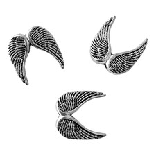 10 pcs Two Sided 3D Angel Wings Spacer Beads Feather Antiqued Silver 15x5mm
