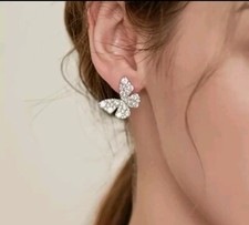 Elegant Rhinestone Butterfly Stud Earrings Zinc Alloy And Stainless Steel
