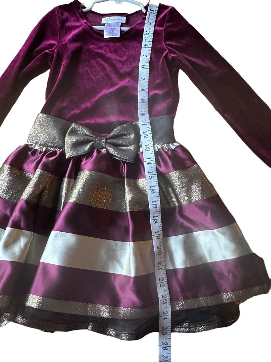 Bonnie Jean Burgundy Stretchy Velvet Top Gold Stripe Metallic