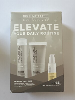 Paul Mitchell Clean Beauty 3 pack Vegan Shampoo, Conditioner, volumizing liquid