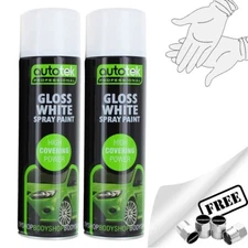 2x Autotek Gloss White Spray Paint Professional Bodyshop Hi Covering Power+G+CP