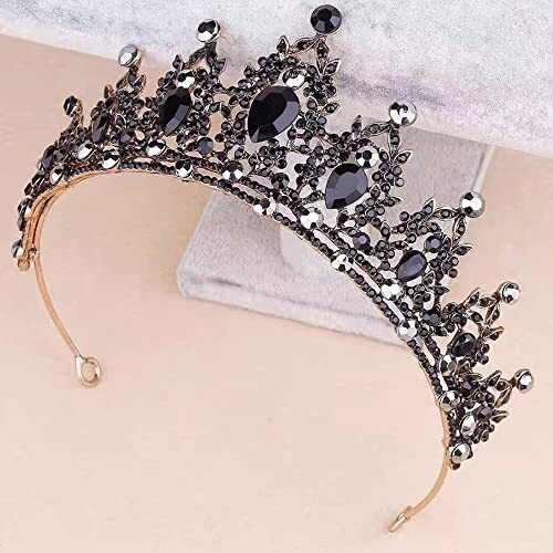 Black Crystal Rhinestone Tiara Crown Vintage Style Adjustable For