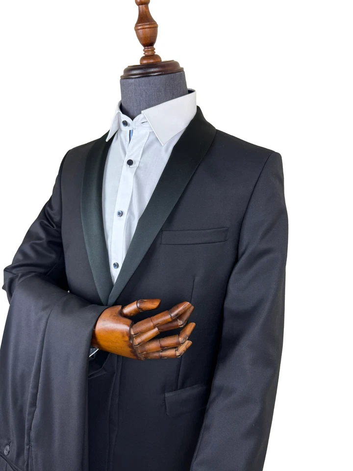 Black Tuxedo Slim Fit Ben Sherman Two Piece Dinner Suit 100% Wool Shawl Collar - Image 4 of 4