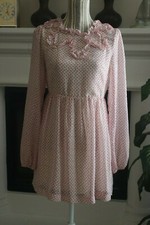 Urban Outfitters Fully Lined LS Ruffled Accent Neckline Boho Dress Small 4 6