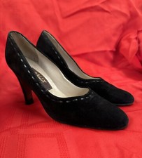 BALLY Vintage Black Suede 3.5  Pumps w/stitching detail Sz 7B