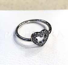 Disney Mickey Mouse Mickey Mouse Silhouette Band Ring Black Enamel Silver Tone — listing 2