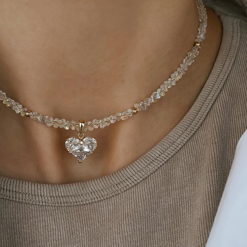 Vintage Zircon Heart Pendant Necklace Women Crystal Chain Boho Jewelry - Picture 10 of 26