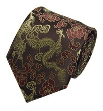 Men's Silk Tie Dragon Peony Embroidery Woven Wedding Formal One Size Brown