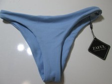 NWT Zaful Womens Size 8 Bikini Bottom Blue Cheeky Ribbed Beachwear Swimwear