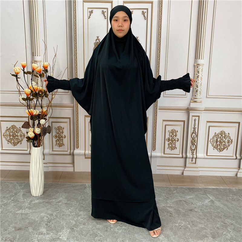 Ramadan Overhead Kaftan Abaya Women Prayer Dress Set Muslim Burqa Modest Robe image 8