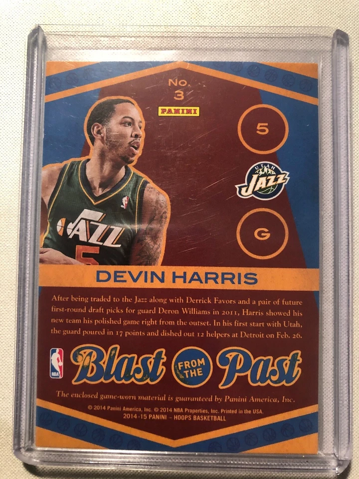DEVIN HARRIS 2014/15 HOOPS BLAST FROM THE PAST JAZZ JERSEY # 16/25 - Image 2 of 3