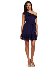 Nine West Urban Nomad One Shoulder Cotton Eyelet Dress In Sailboat Navy Size 4