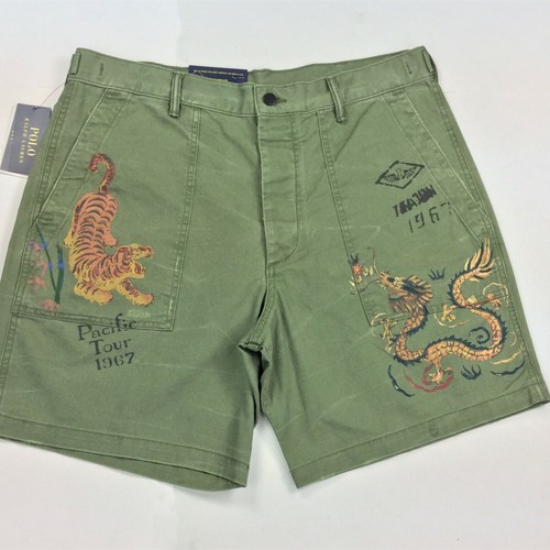 POLO Ralph Lauren Men TIGER DRAGON Graphic Utility Pantaloni corti Kaki  Verde | eBay