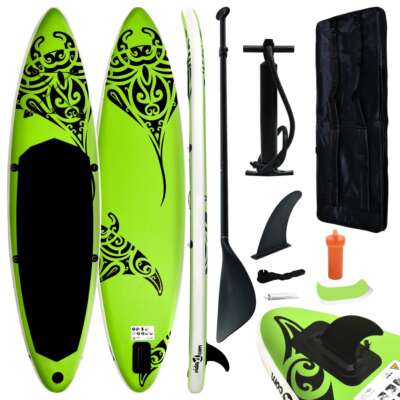 Stand Up Paddle Board Set Aufblasbar Grün SUP Surfboard Boards 305 x 76 x 15 cm