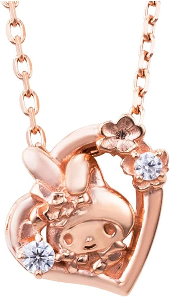 Sanrio My Melody Dancing Stone Necklace Heart Pendant Pink Gold
