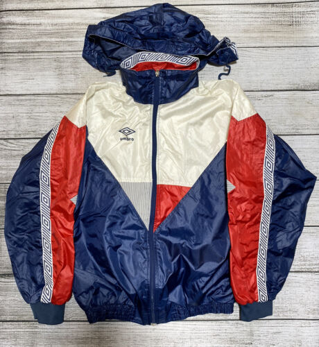 Chaqueta rompevientos vintage Umbro para hombre roja azul blanca para hombre mediana años 80 años 90 - Imagen 1 de 9