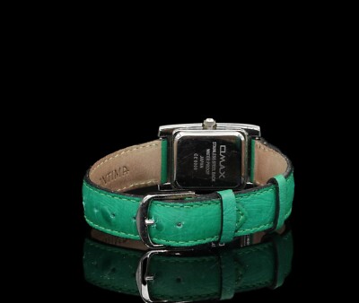 Omax Damenuhr, Quartz, mit grünem Lederband, guter Zustand